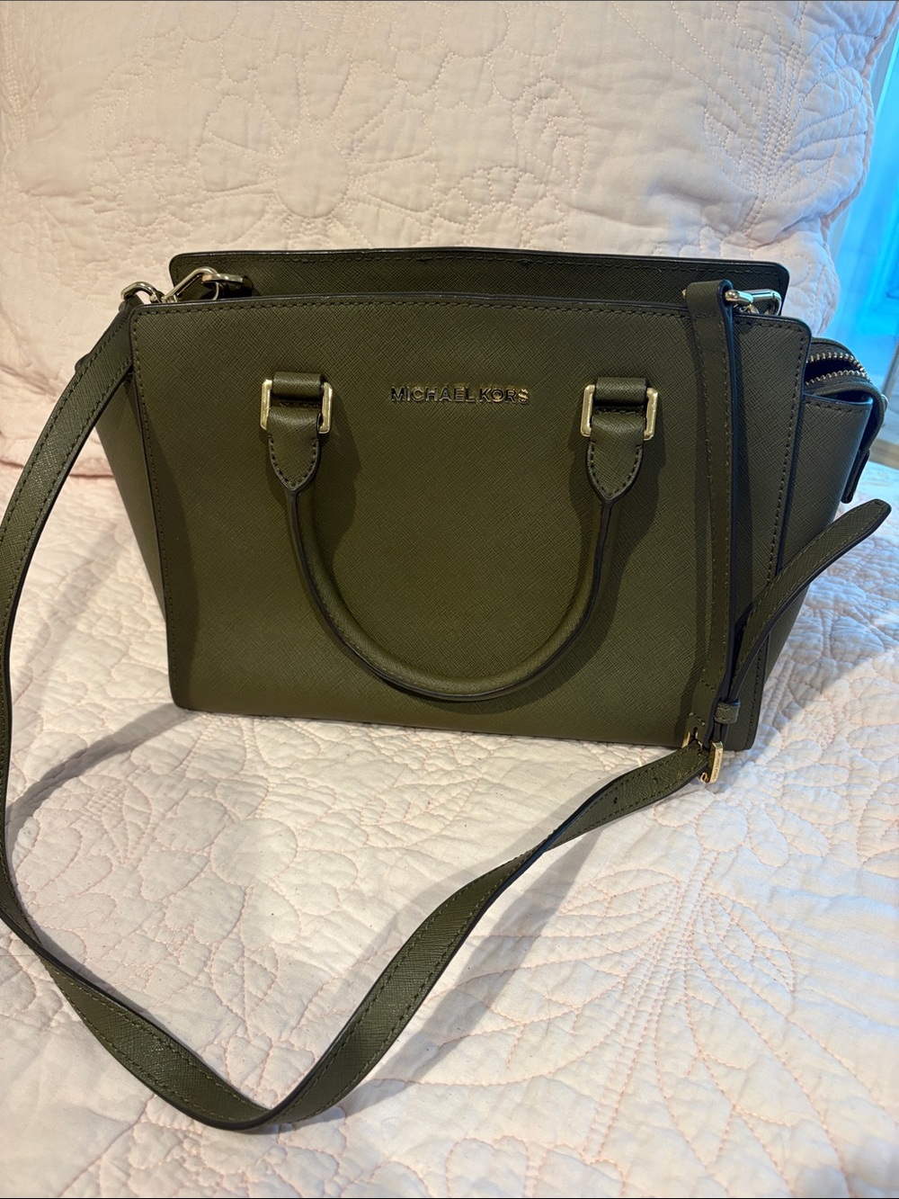 Michael Kors Olive Green Saffiano Satchel with Removable Strap